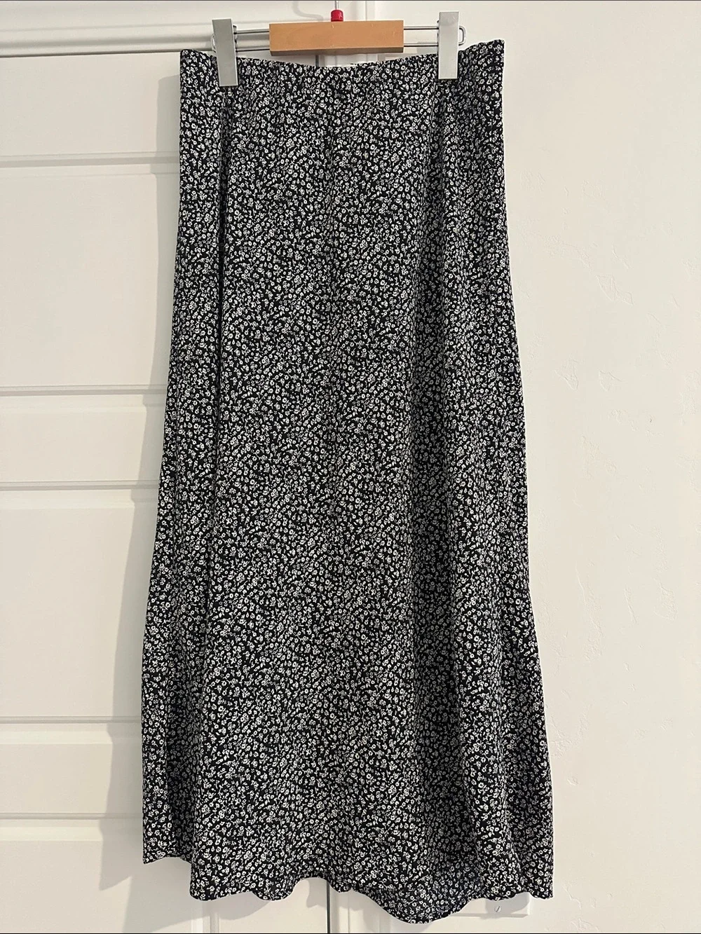 Black and White Floral Midi Skirt